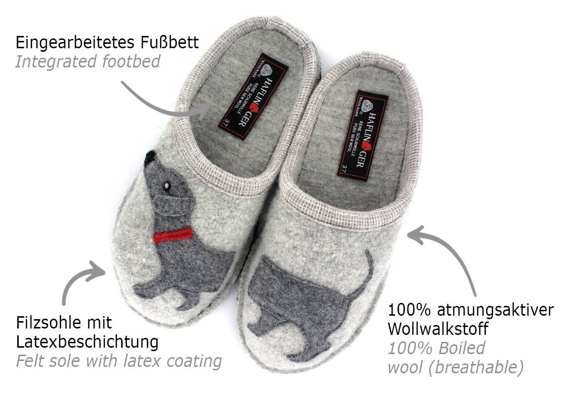 Haflinger Women's Flair Puppy Slippers- Light Grey