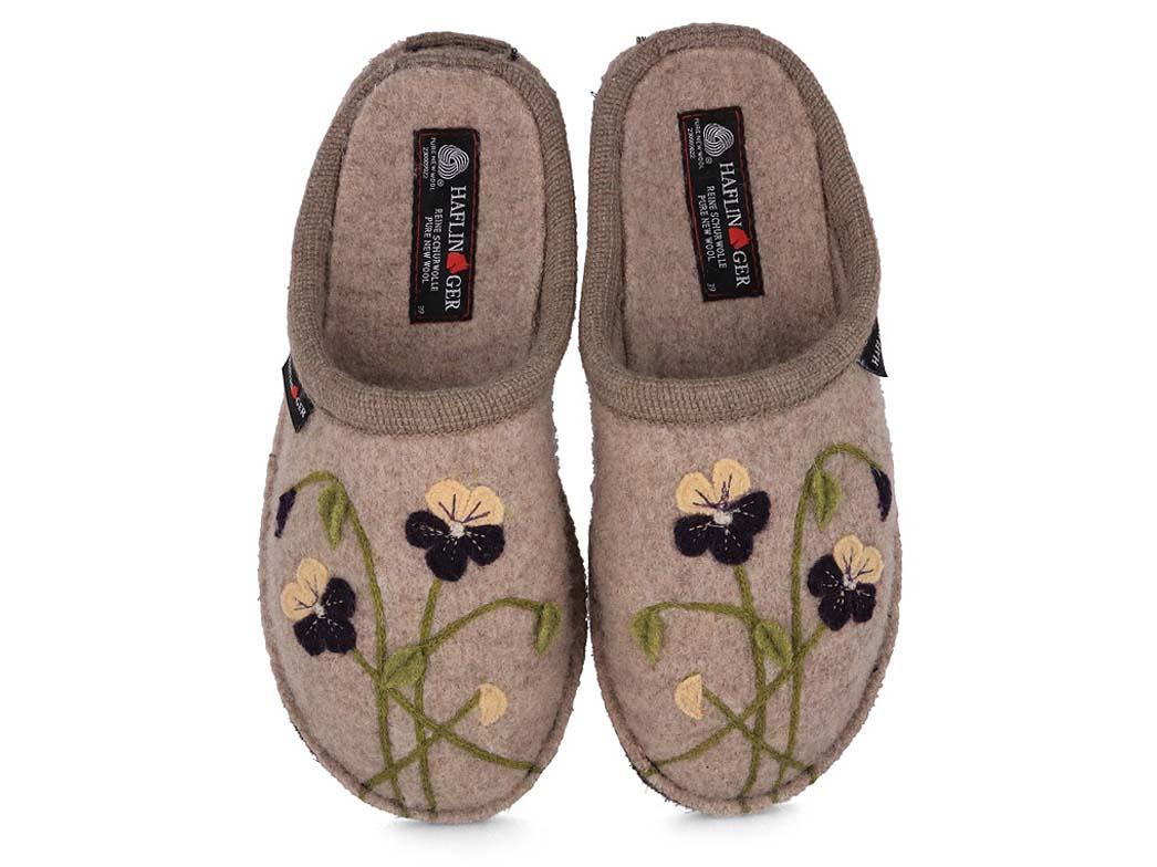 HAFLINGER Boiled Wool Slippers | Flair Viola, Beige