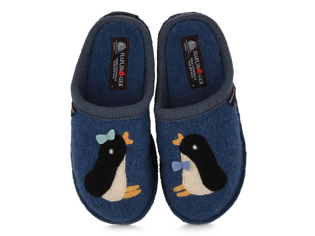 HAFLINGER Women Boiled Wool Slippers |Flair Pingu, Blue