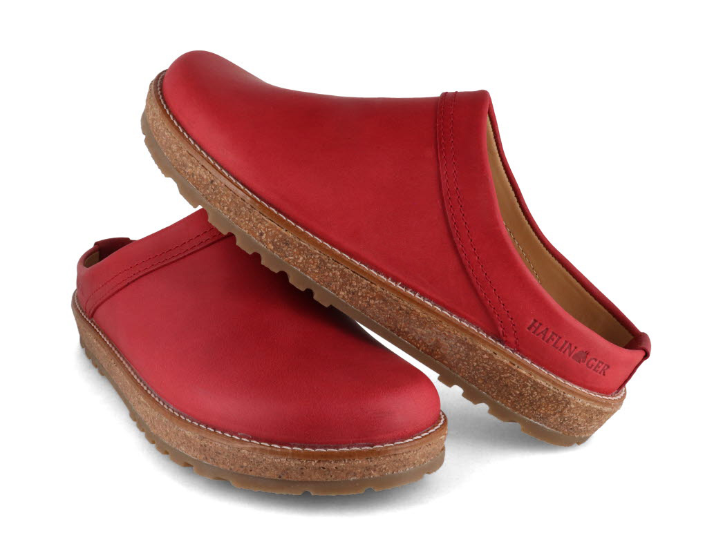 HAFLINGER Women Leather Clogs | Travel Classic, Red | Free US Shipping