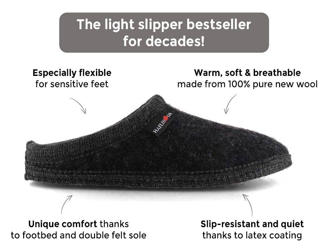 HAFLINGER | Unisex Wool Slipper Alaska, Graphite |