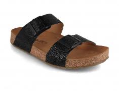 HAFLINGER Bio Andrea, black raie | Women's Leather Sandals