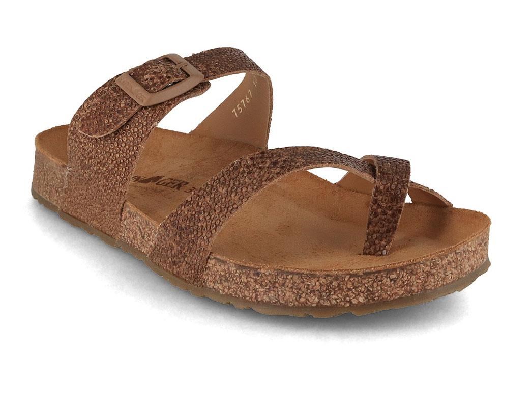 HAFLINGER Bio Juno, brown raie | Women Toe Separator Sandals