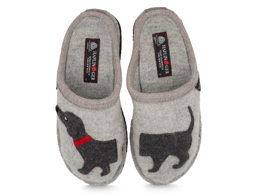 HAFLINGER Dachshund Slippers AR Doggy, stone gray