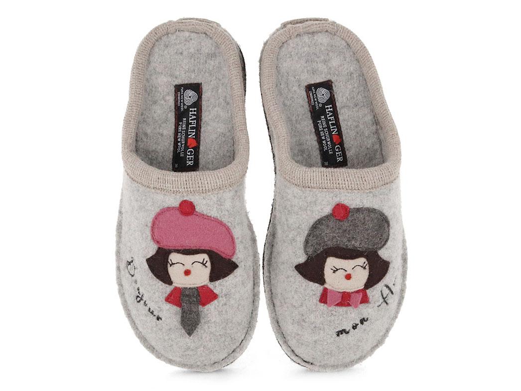 HAFLINGER Flair Bonjour, stone grey | Boiled Wool Slippers