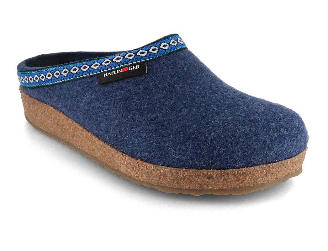 HAFLINGER Grizzly GZ Clogs, denim blue | Felted Wool Slippers