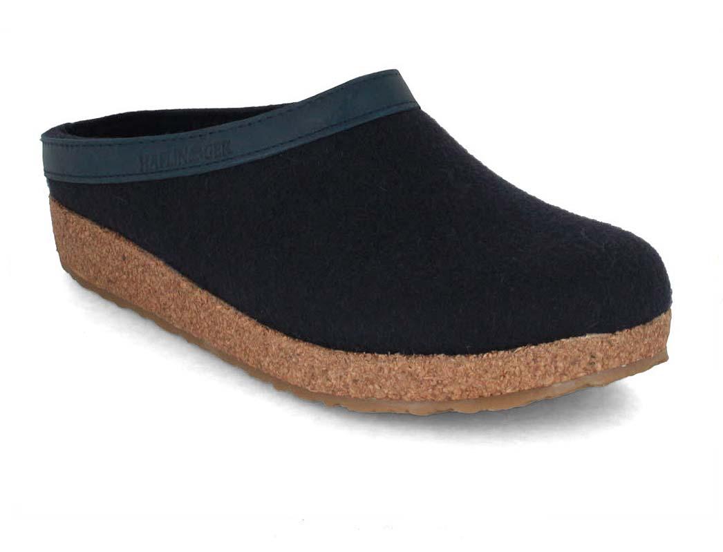 HAFLINGER Grizzly GZL Clogs, dark blue | Felted Wool Slippers