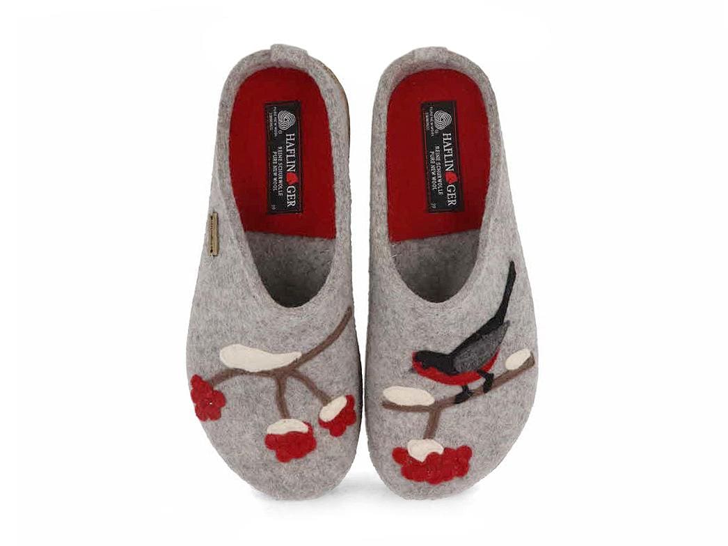 HAFLINGER Grizzly Winterbird, stone gray | Women Felt Clogs