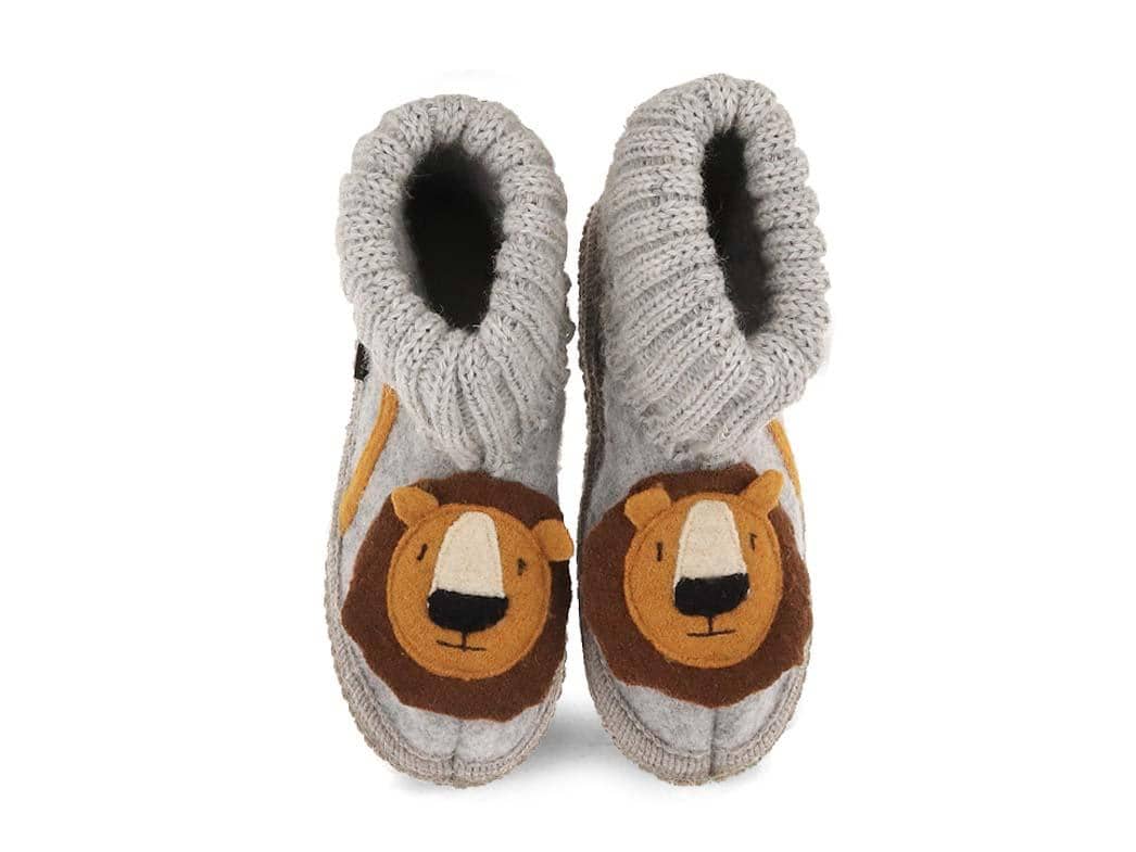 Haflinger Kids Slipper Boots with Motif Leo Stone Grey