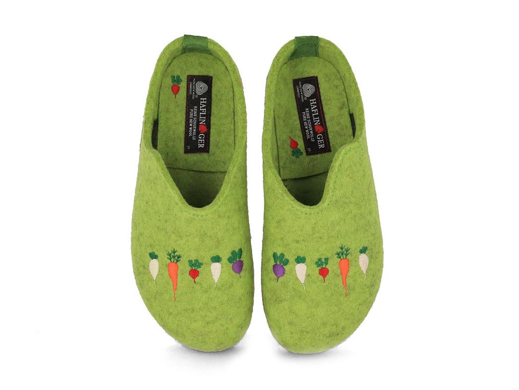 HAFLINGER Women Apllication Felt Slippers 'Grizzly R�bli', canarygreen