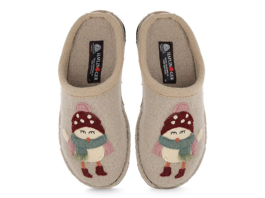 HAFLINGER Women Boiled Wool Slippers 'Flair Birdie', beige