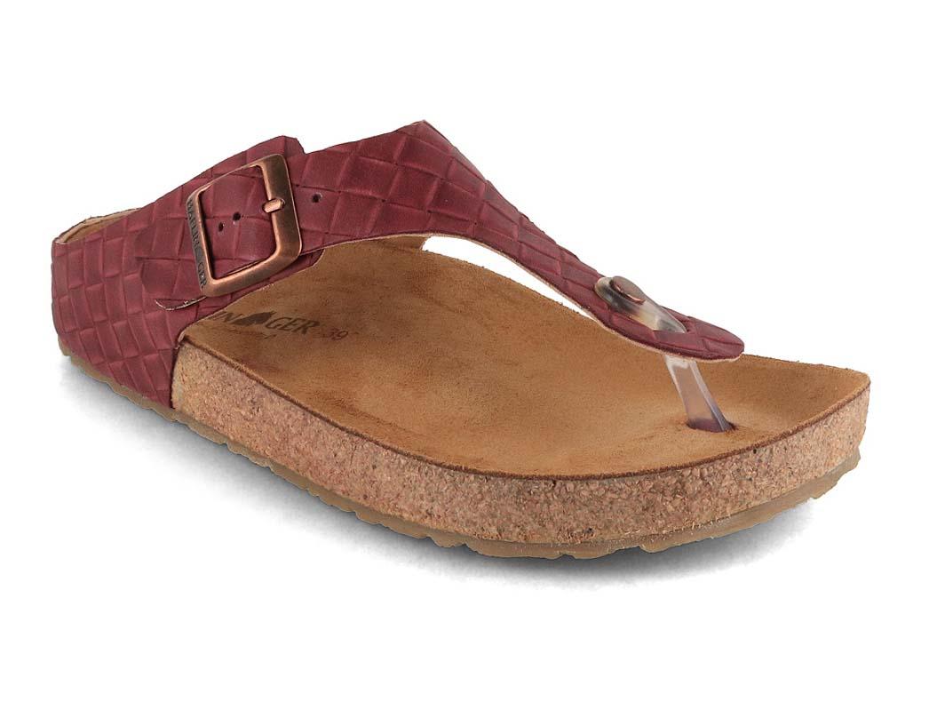 HAFLINGER Women Cowhide leather Sandals 'Bio Memphis', bordeaux plaited