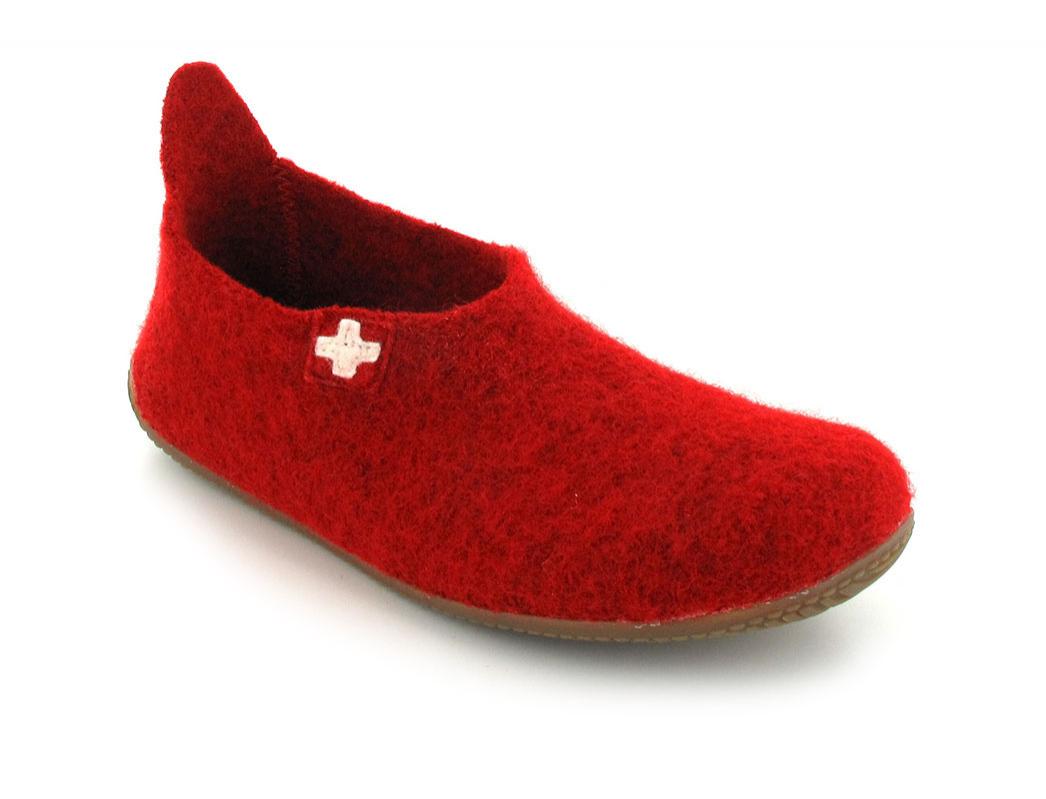 Women House Shoes Bern, red with Swiss 
