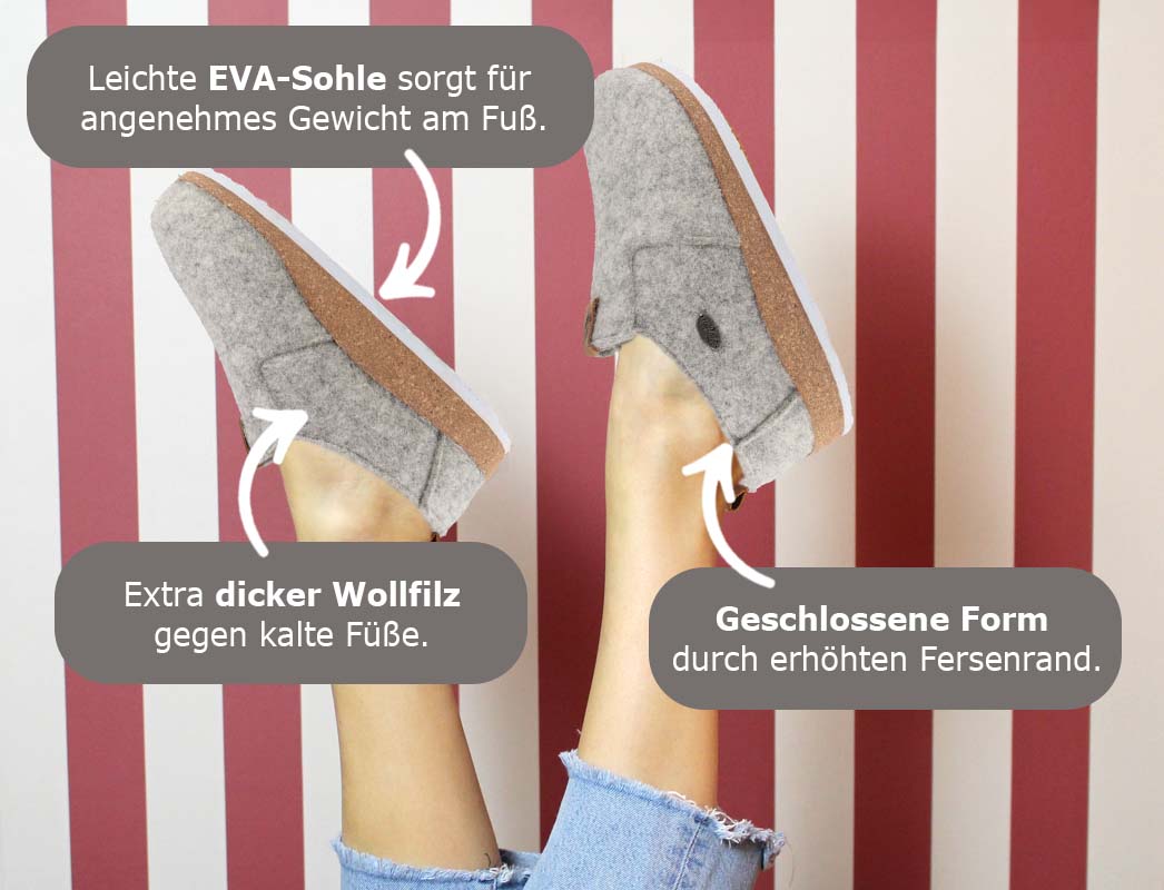 Tuffeln® Wool Slippers with Arch Support «Heimkehr», light grey