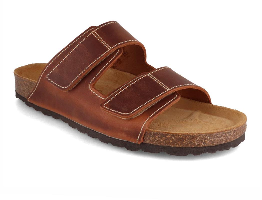 Tuffeln� Men's Leather Sandals with Hook-and-Loop 'Amrum', cognac