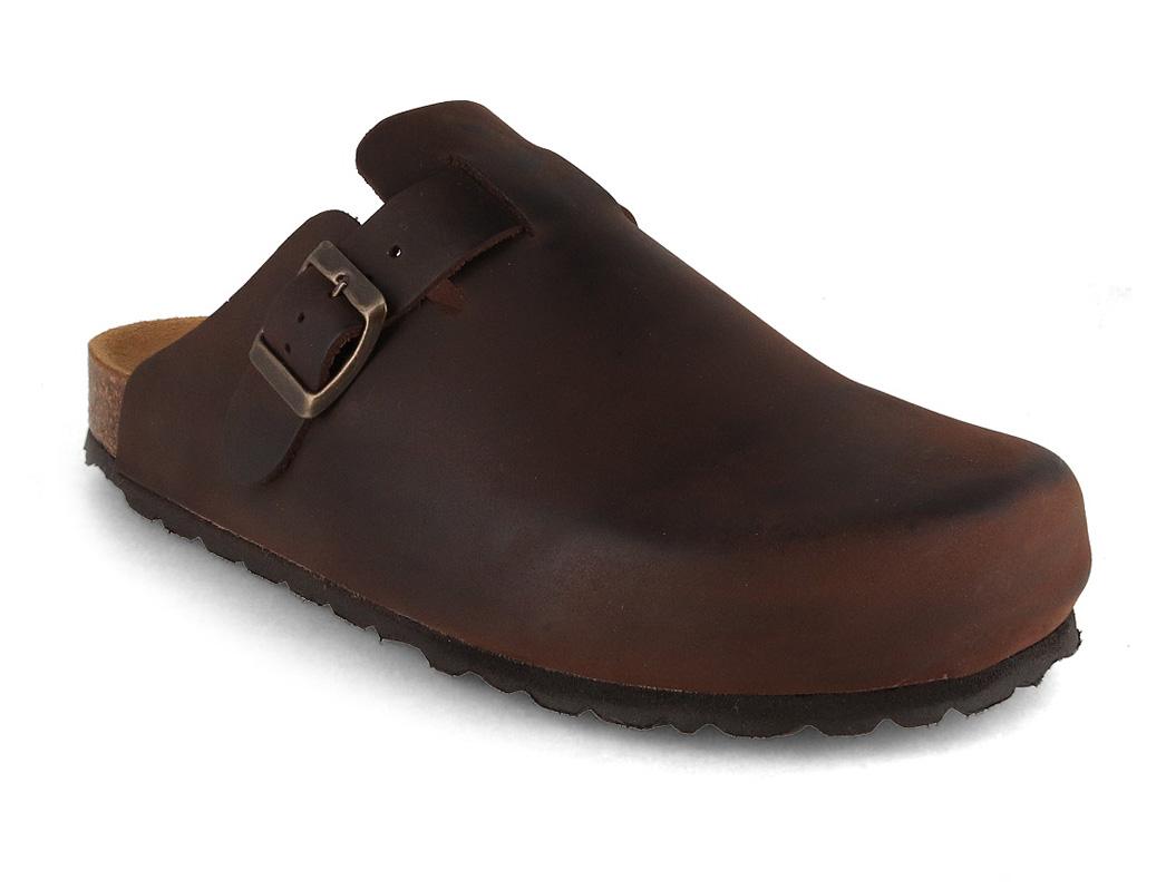 Tuffeln� Unisex Leather Clogs with Fastener �Helgoland�, testa di moro