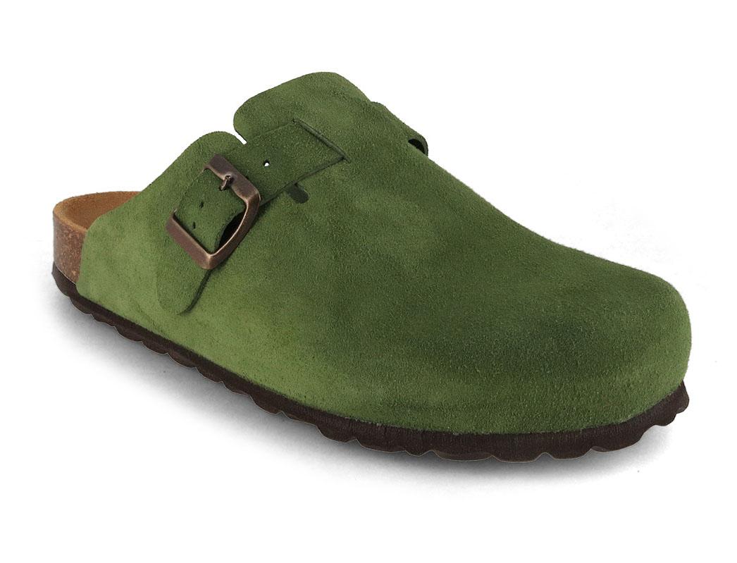 Tuffeln� Unisex Nubuck Leather Clogs with Fastener �Helgoland�, green
