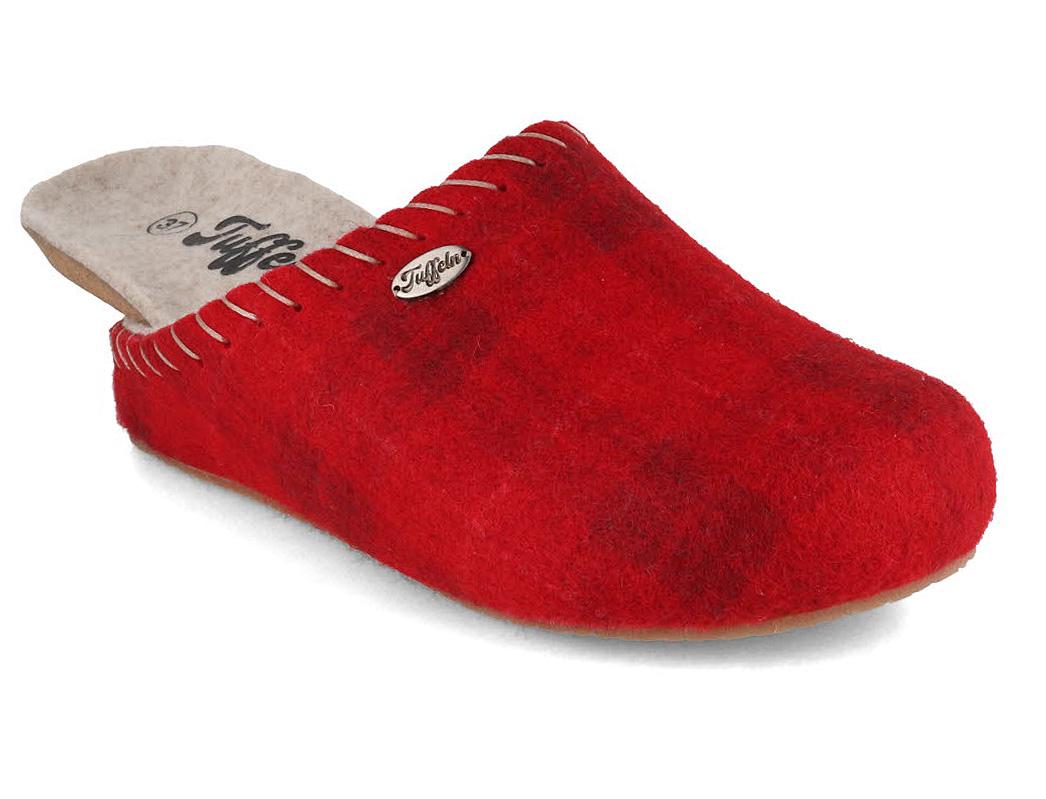 Tuffeln® Women Felt Slippers with Arch Support «Auszeit», red checkered