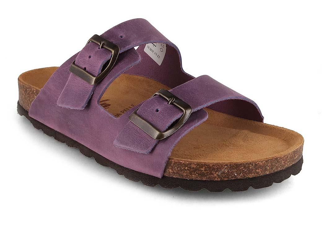 Tuffeln's Classic Two-Strap Soft-Cork Leather Sandals «Föhr», purple