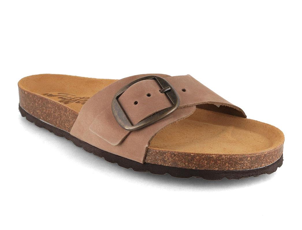 Tuffeln's One-Strap Soft-Cork Leather-Sandals «Fehmarn», savanna