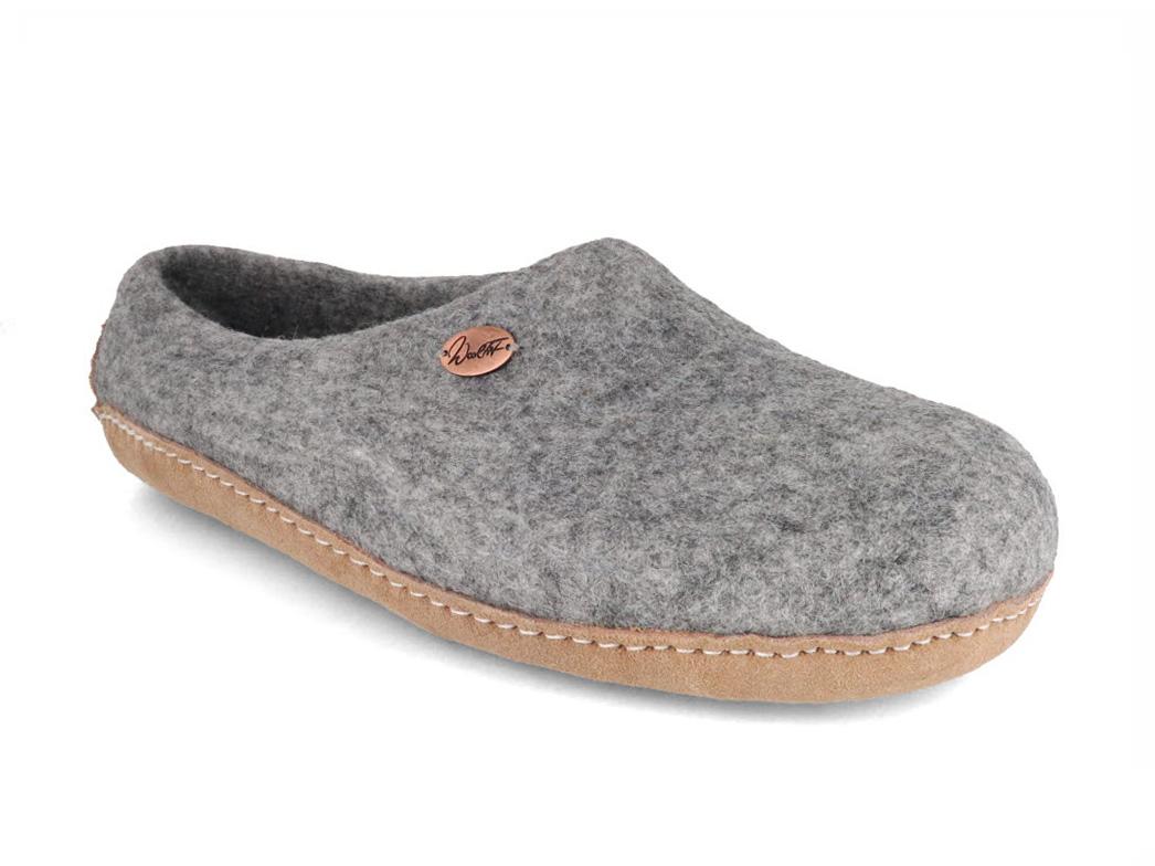 Handmade Felt Slippers by WoolFit 'Footprint', light gray | 36-50 EU