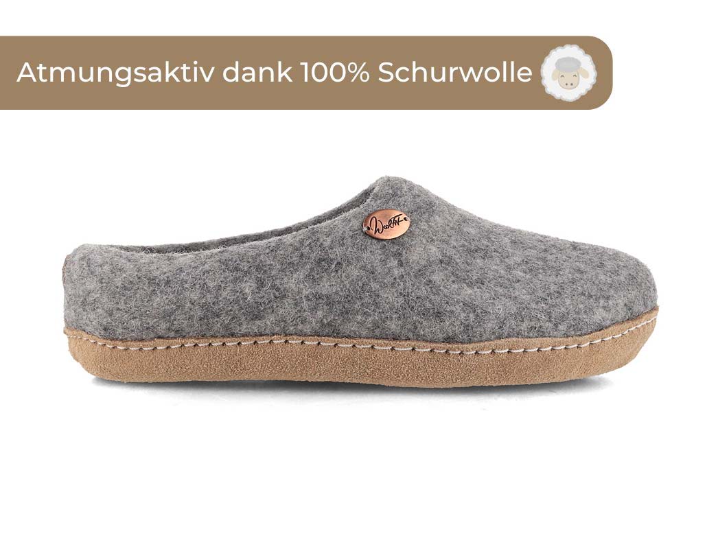 Handmade Felt Slippers by WoolFit 'Footprint', light gray | 36-50 EU