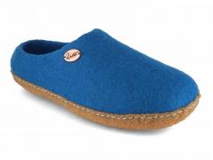 WoolFit� 'Footprint' handmade Slippers with Rubber Sole, blue