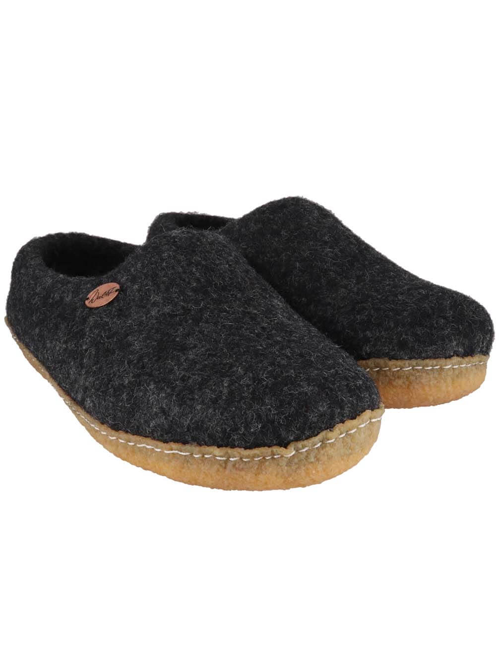 WoolFit® 'Footprint' handmade Slippers with Rubber Sole, graphite ...