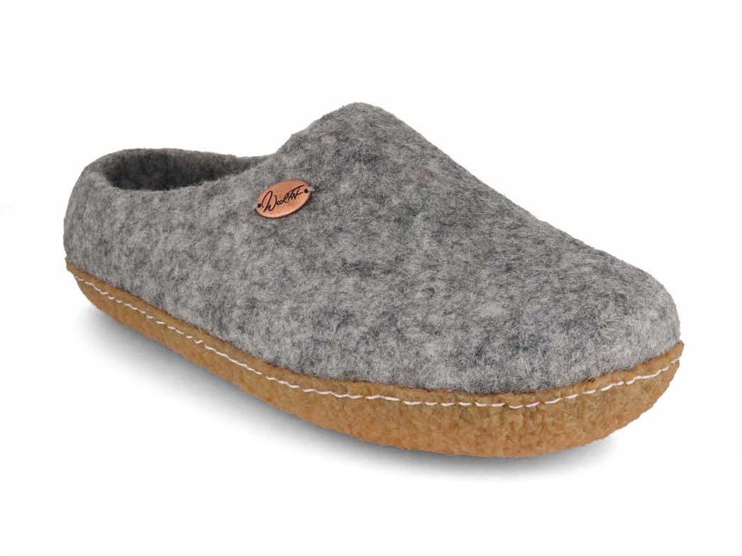 WoolFit� 'Footprint' handmade Slippers with Rubber Sole, stone grey