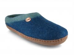 WoolFit Sherpa Wool Slippers for Narrow Feet with Leather sole, blue