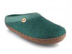 WoolFit Sherpa Wool Slippers for Narrow Feet with Leather sole, green