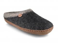 WoolFit Sherpa Wool Slippers for Narrow Feet with Leather sole, grey