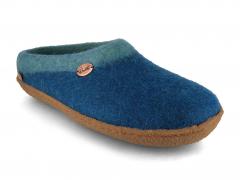 WoolFit Sherpa Wool Slippers with Natural Rubber Sole & Narrow Fit, blue