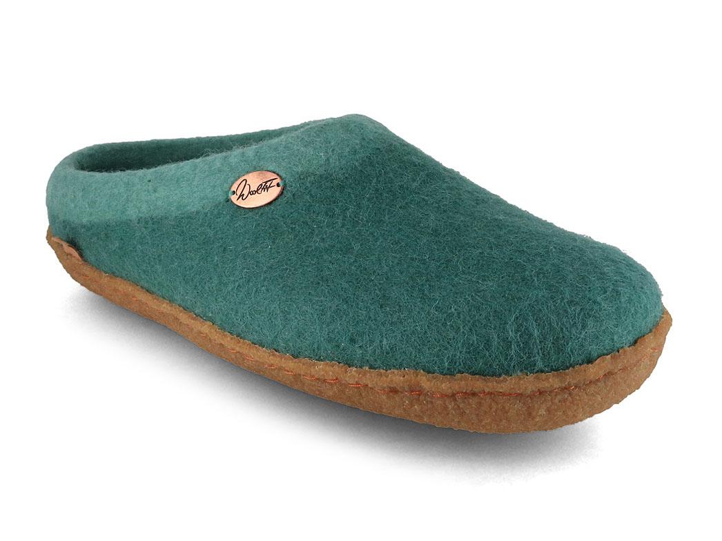 WoolFit Sherpa Wool Slippers with Natural Rubber Sole & Narrow Fit, green