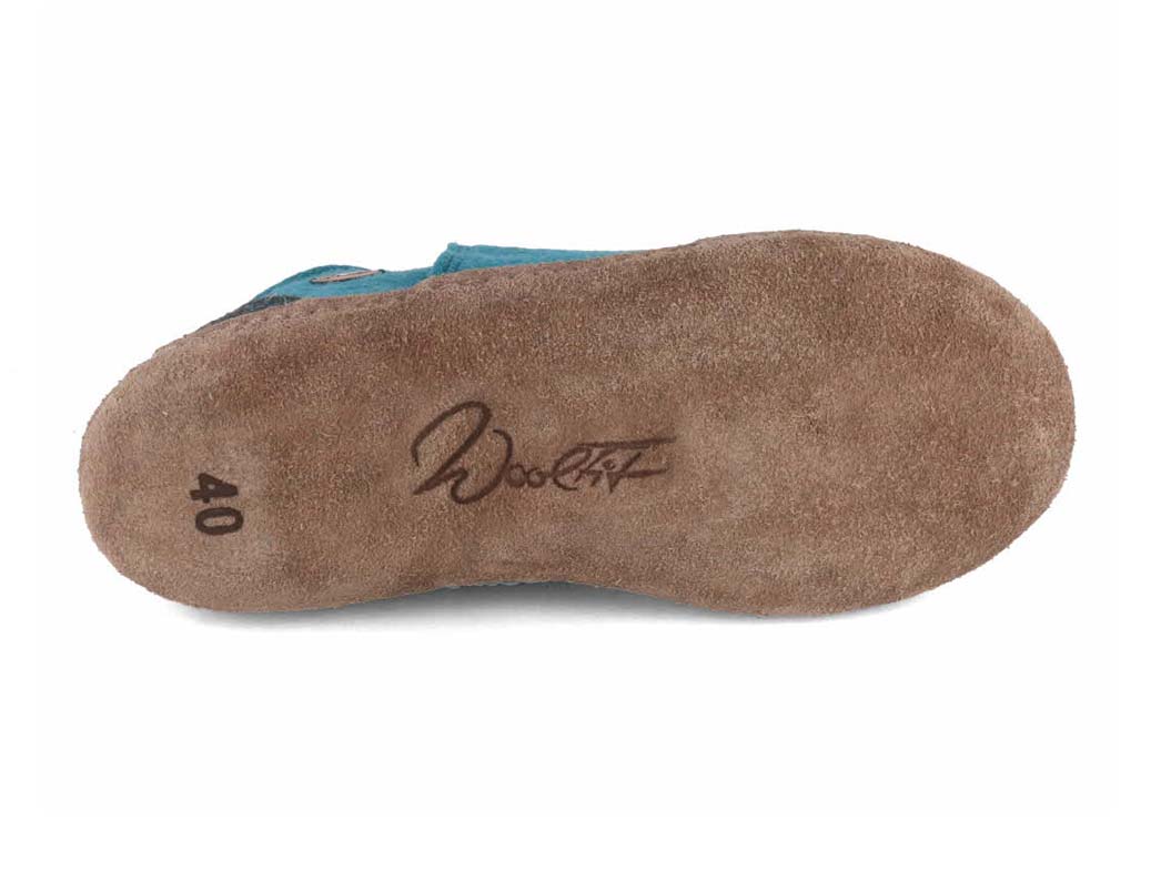 WoolFit Office Slippers Taiga with Rubber Sole, Blue